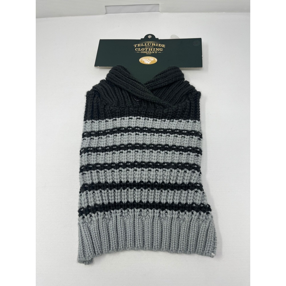 Telluride Clothing Company Dog Sweater Small Black Grey Striped Shawl Collar NWT